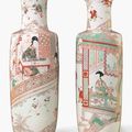 A pair of very large iron-red and famille verte rouleau vases, Kangxi period (1662-1722)