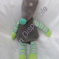 Doudou Peluche Loup Gris Côtelé Rayures Vert Blanc Prémaman Orchestra 30 cm 