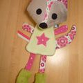 Doudou plat renard vert blanc rose