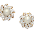 A pair of natural pearl and diamond ear clips, by Bvlgari