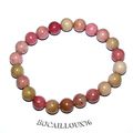 BRACELET RHODONITE 2 PERLES 8mm - 19cm - SUR CORDELASTIC 