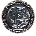 Assiette en émail peint en grisaille à rehauts d'or représentant le mois d’Août, la Moisson, attribuée à Martial Courteys, 1565-
