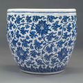 A large blue and white fish bowl, Kangxi period (1662-1722)