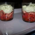 MOUSSE DE ROQUETTE SUR UN LIT DE SAUMON ET DE TOMATES