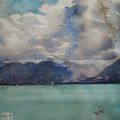 Aquarelle du lac du Bourget, sous l'orage, par Vanessa Renoux