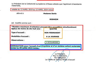 Avenant à l'agrément 