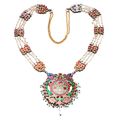 Sarah Bernhardt Impressive Jaipur Diamond and Enamel Peacock Medallion Necklace. India, 1920.