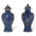 Two powder-blue and gilt-decorated vases, 18th century