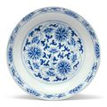 A blue and white 'Lotus' dish, Tongzhi mark and period (1861-1875)