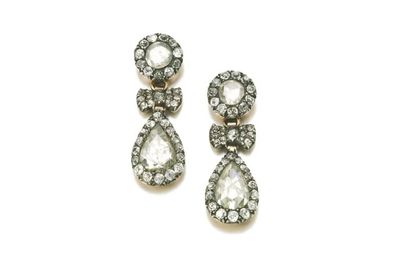 Pair of diamond pendent earrings, late 18th century