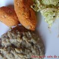 Boulettes de lentilles corail et leur purée d'aubergines (sans lait de vache)