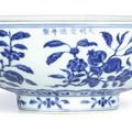 A large and rare blue and white 'fruit spray' bowl, mark and period of Xuande (1426-1435)