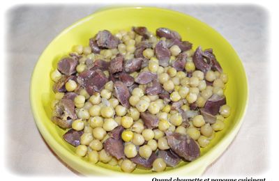 CASSOLETTE DE GESIERS DE CANARD ET POIS CHICHES GRATINE A L'AÏOLI