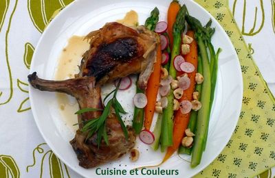 Lapin aux asperges vertes, radis & fruits secs