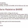Avis de décès Marie-Madeleine BARRE GERIGNER