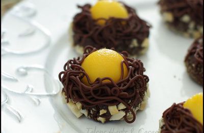 Nids biscuités au cacao chocolat mangue mini dessert gourmand pour fêter Pâques