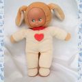 Doudou Peluche Poupée Déguisée En Lapin Ecru Marron Coeur Col Rose Ajena