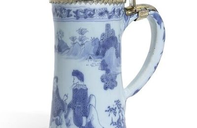 A continental silver-gilt mounted Dutch Delft tankard, the mounts unmarked, North German, circa 1700
