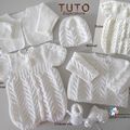 TUTO tricot bb BOUTIQUE bebe modele layette bébé et patron a tricoter Explications brassière, bonnet, bloomer, chaussons