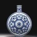 A large Ming-style blue and white moonflask, Qianlong seal mark in underglaze blue and of the period (1736-1795)