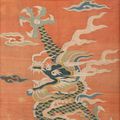An orange-ground 'dragon' kesi, Ming dynasty (1368-1644)