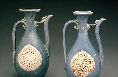 Pair of blue glazed ewers with openwork panels, Vietnam, 15th-16th century
