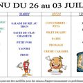 Menus du restaurant scolaire du 29 juin au 3 juillet 2015