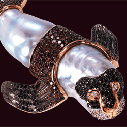 Mario Buzzanca. Sea Lion brooch set with pearls and diamonds