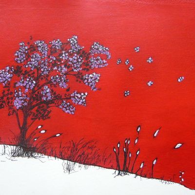 Pétales de lilas pour Julie... Encre de chine et