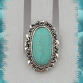 Bague Ciselée Aracely Perle Turquoise Argent du Tibet Ajustable