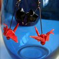 VENDUES - Origami - Boucles d'oreilles Grues rouges