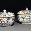 A pair of rare famille rose 'Pompadour'-pattern tureens and covers. Qianlong period, circa 1745  