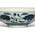 A rare blue and white floral bowl, Xuande six-character mark in underglaze blue and of the period (1426-1435)