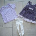 Robe velours mille raies violette, tee-shirt violet manche courtes, collant blanc Fille 3 mois 7€