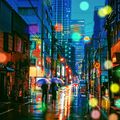 Tokyo sous la pluie, la nuit.