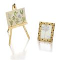 Verdura, 14 karat gold and onyx botanical sketch easel & 18 karat gold, amethyst, emerald and diamond flower brooch