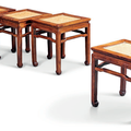 A rare set of four rectangular huanghuali stools, changfangdeng, Late Ming-Early Qing dynasty, 17th-18th century