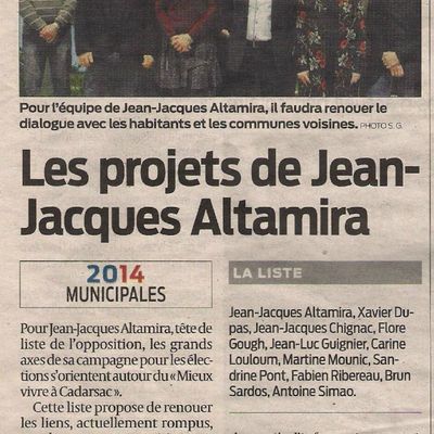 Un article dans Sud Ouest pour notre liste