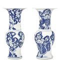 Two blue and white 'yen yen' vases, Qing dynasty, 19th century