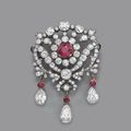 An antique ruby and diamond brooch