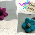 Broches Fleurs en laine feutrée Fushia et Bleu turquoise