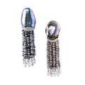 Bogh-Art earrings set with two extremely rare natural abalone pearls, with saltwater pearl and diamond tassels.