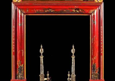Neo Classical Chinoiserie red lacquered chimneypiece. English, circa 1820. 