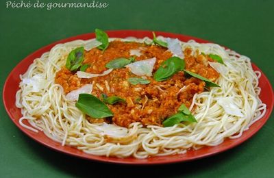 Spaghettis bolognaise au crabe d'après Jamie Oliver