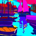 Réinterprétation d'une peinture d'Alain fournier "Sailboats in Port".
