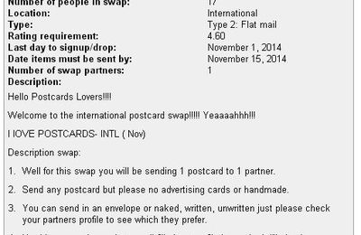 Je participe ! Swap-bot: I love postcards - Intl (Nov) - SENT