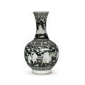 A grisaille-decorated black-ground bottle vase, Late Qing Dynasty