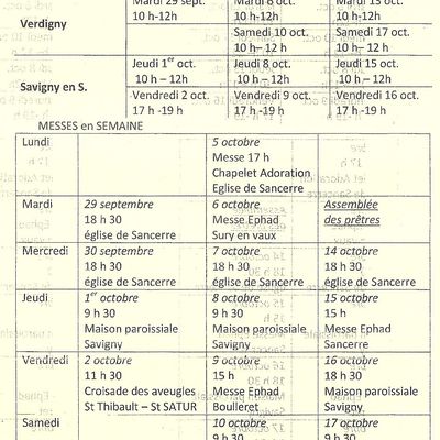 Messes du mois d'Octobre 2020