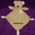 Doudou ours plat Tex baby, beige blanc cassé, 3 noeuds, écharpe, www.doudoupeluche.fr