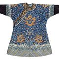 A blue silk ground embroidered dragon robe. 19th century﻿